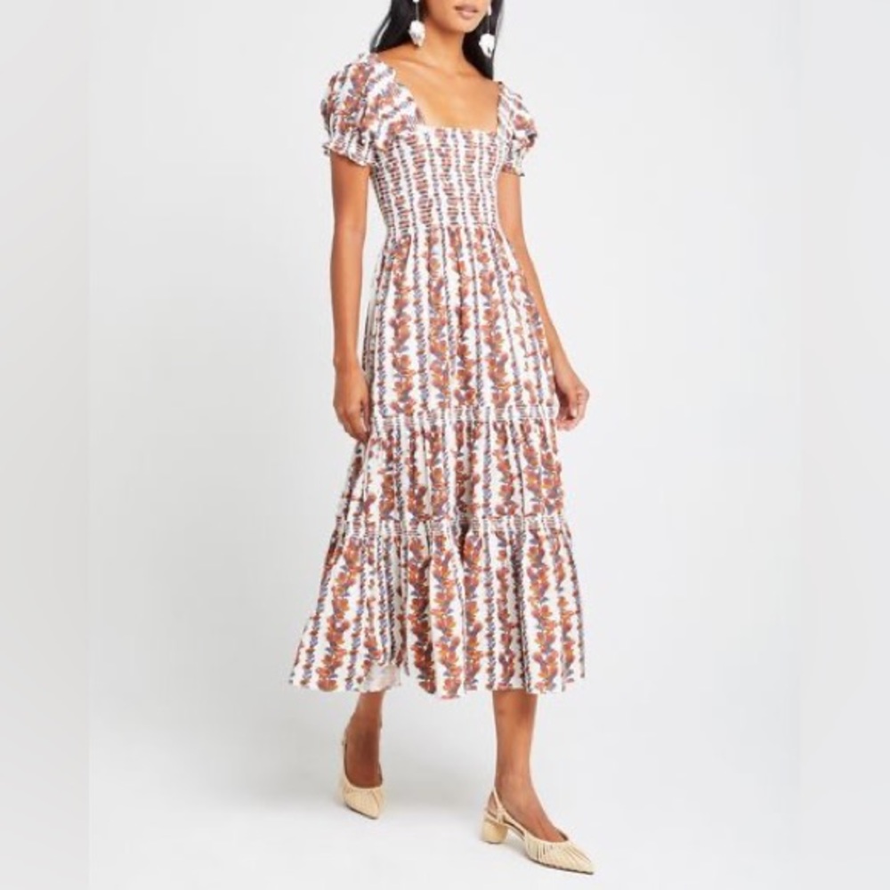 O.P.T. Square Neck Smocked Maxi Dress in Floral Print